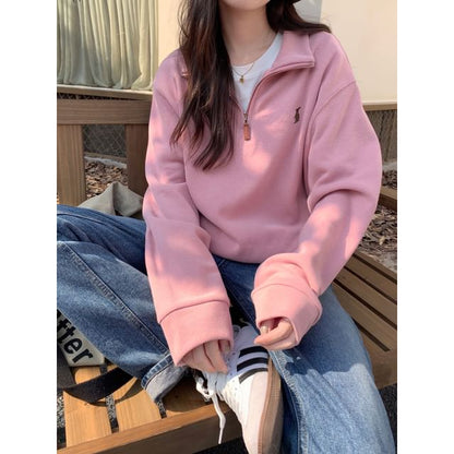 Stand Collar Embroidered Sweatshirt SpreePicky