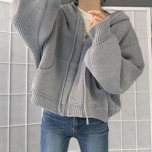 Plain Hooded Zip Cardigan SpreePicky