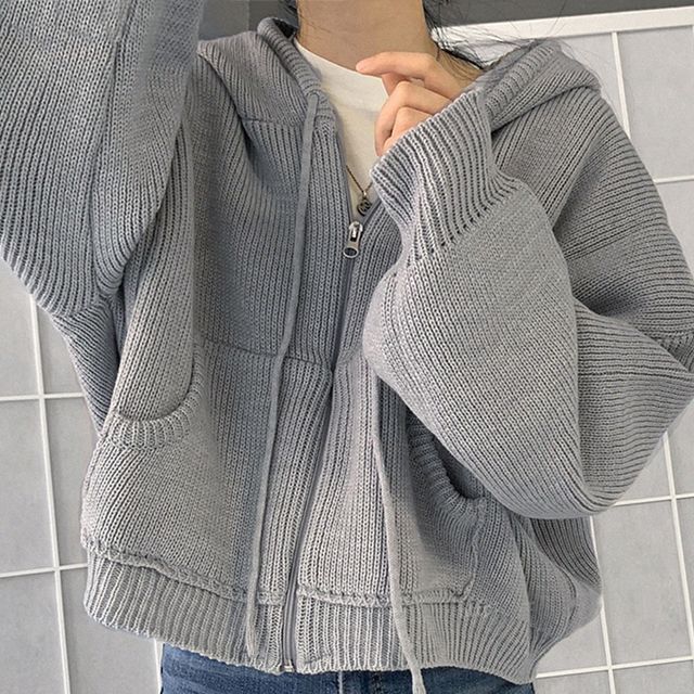 Plain Hooded Zip Cardigan SpreePicky