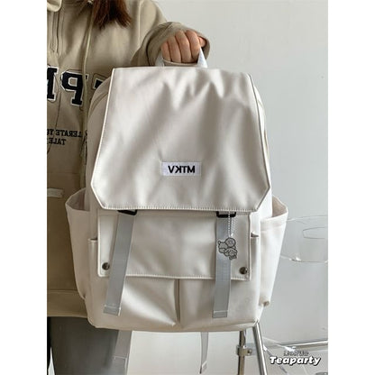 Flap Lettering Embroidered Waterproof Backpack SpreePicky