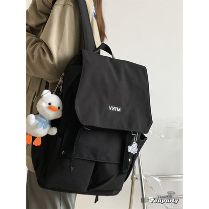 Flap Lettering Embroidered Waterproof Backpack SpreePicky