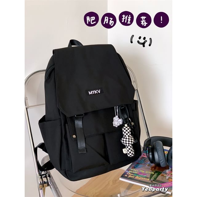 Flap Lettering Embroidered Waterproof Backpack SpreePicky