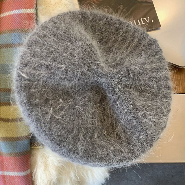 Plain Mohair Knit Beret Hat SpreePicky