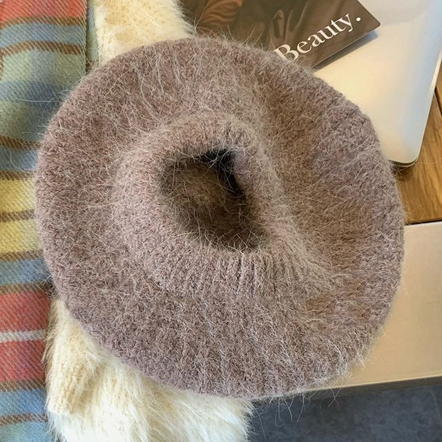 Plain Mohair Knit Beret Hat SpreePicky