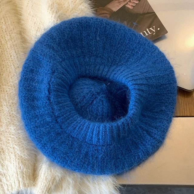 Plain Mohair Knit Beret Hat SpreePicky