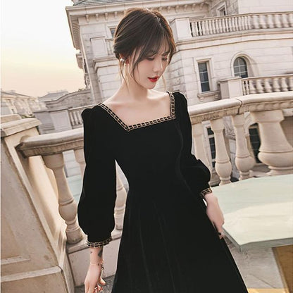 Long-Sleeve Square Neck Midi A-Line Dress SpreePicky