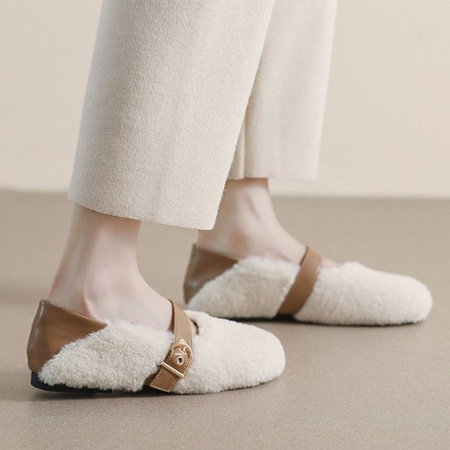 Round Toe Fleece Mary Jane Shoes SpreePicky