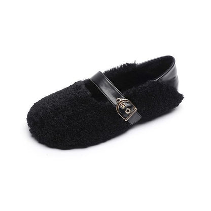 Round Toe Fleece Mary Jane Shoes SpreePicky