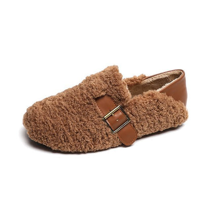 Round Toe Buckled Fleece Slip Ons SpreePicky