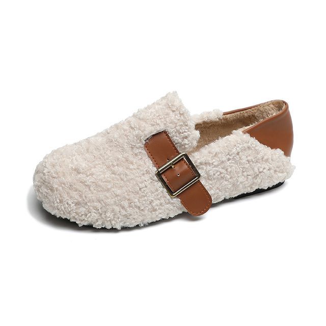 Round Toe Buckled Fleece Slip Ons SpreePicky