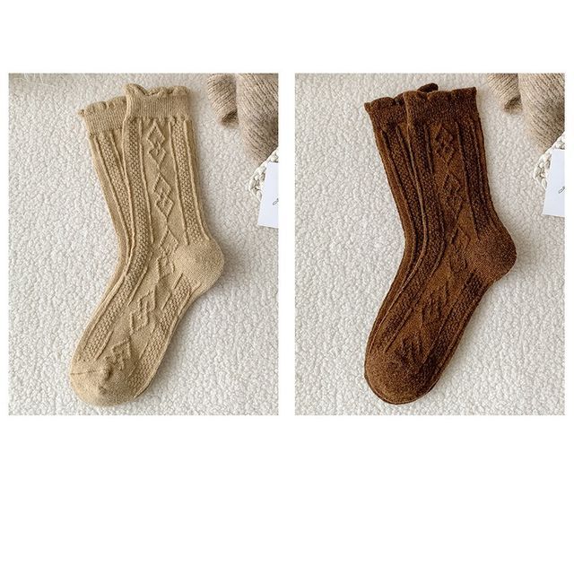 Plain Cable Knit Short Socks Set SpreePicky