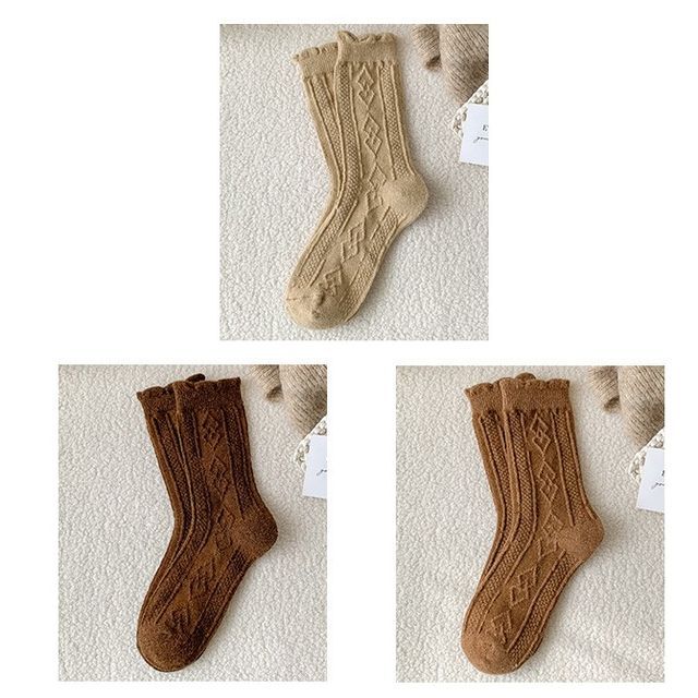 Plain Cable Knit Short Socks Set SpreePicky