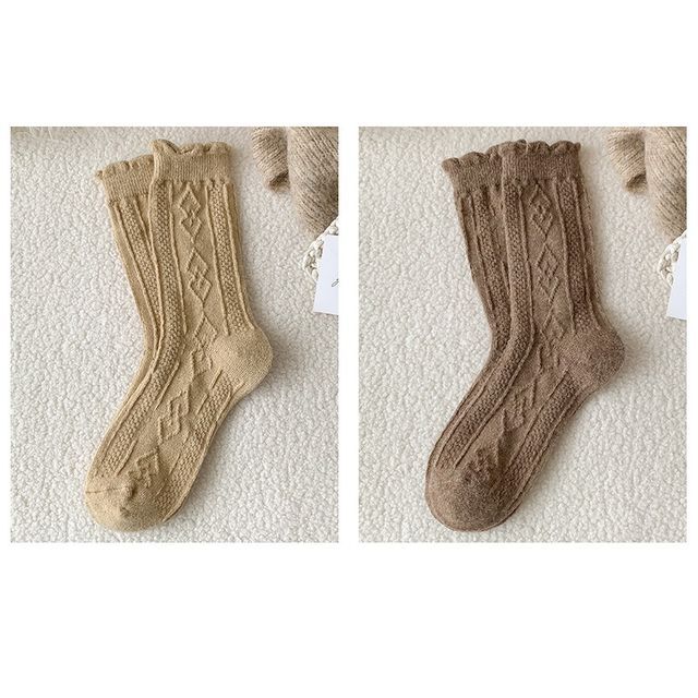 Plain Cable Knit Short Socks Set SpreePicky