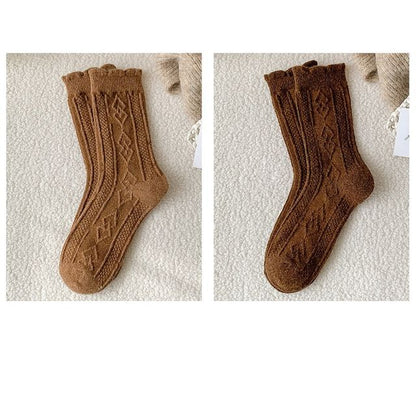 Plain Cable Knit Short Socks Set SpreePicky