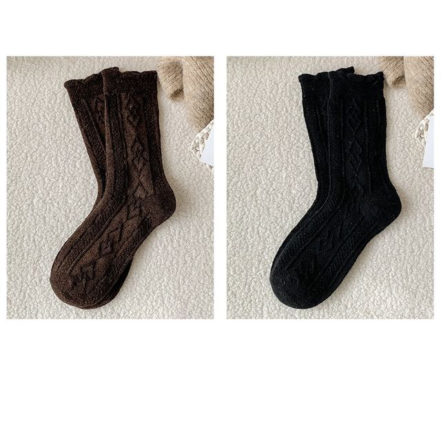 Plain Cable Knit Short Socks Set SpreePicky