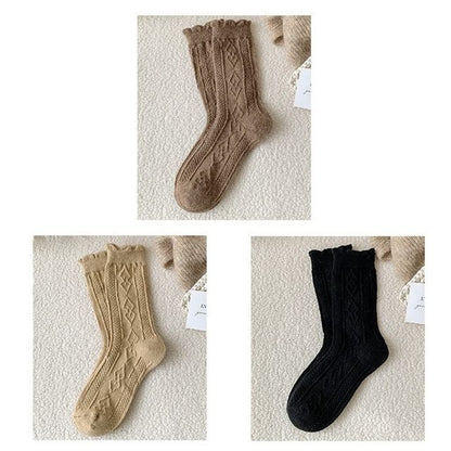 Plain Cable Knit Short Socks Set SpreePicky