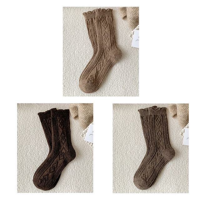 Plain Cable Knit Short Socks Set SpreePicky