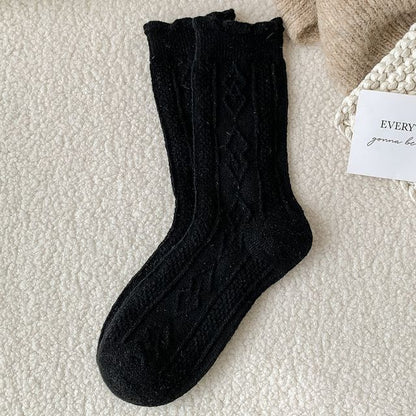 Plain Cable Knit Short Socks Set SpreePicky