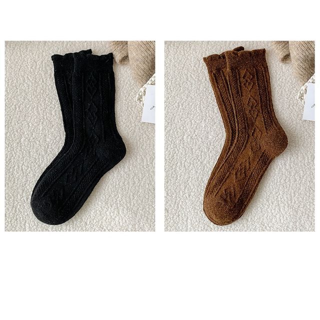 Plain Cable Knit Short Socks Set SpreePicky