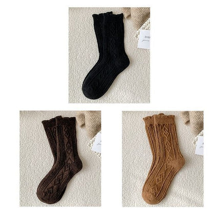 Plain Cable Knit Short Socks Set SpreePicky