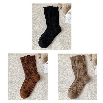 Plain Cable Knit Short Socks Set SpreePicky