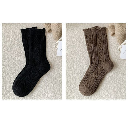 Plain Cable Knit Short Socks Set SpreePicky