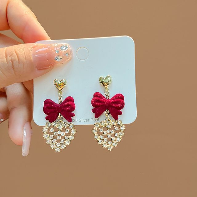 Flocking Bow Alloy Dangle Earring SpreePicky