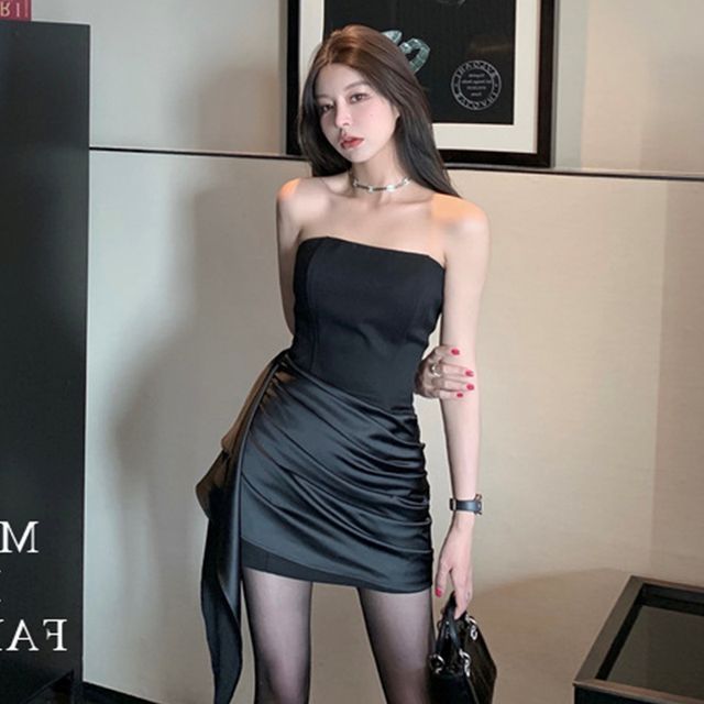 Strapless Shirred Mini Bodycon Dress SpreePicky