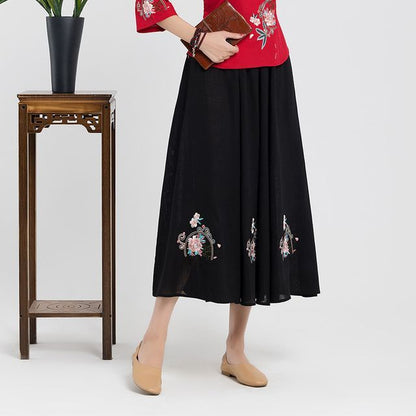 High Waist Floral Embroidered Midi A SpreePicky