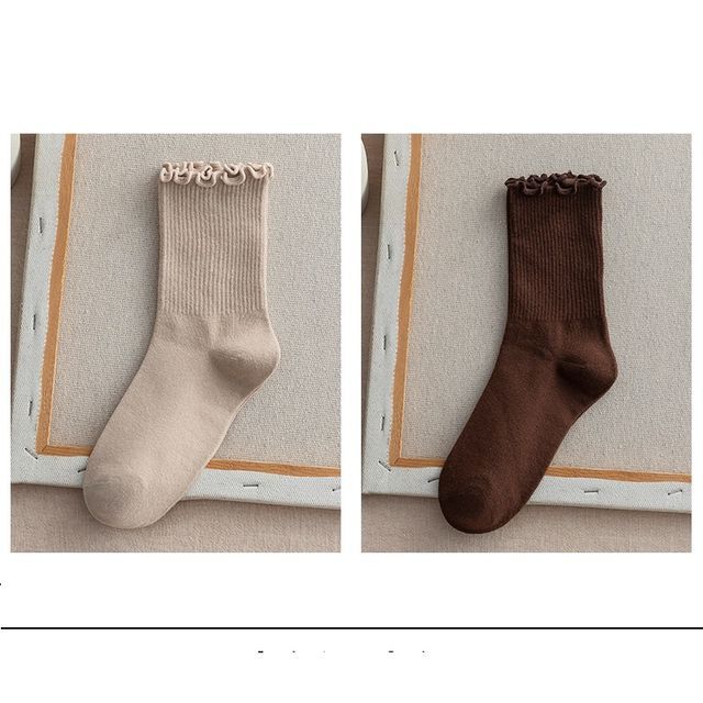 Frill Trim Plain Socks Set SpreePicky