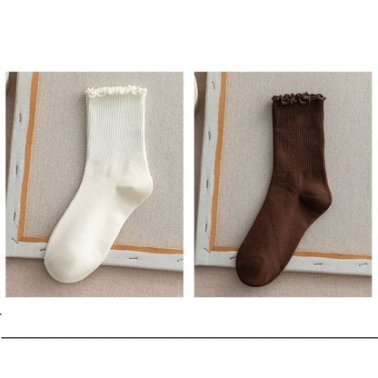 Frill Trim Plain Socks Set SpreePicky