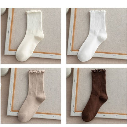 Frill Trim Plain Socks Set SpreePicky