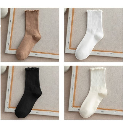 Frill Trim Plain Socks Set SpreePicky