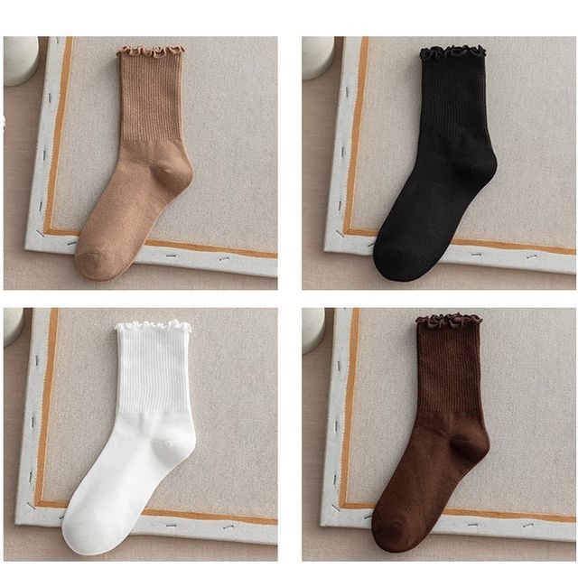 Frill Trim Plain Socks Set SpreePicky