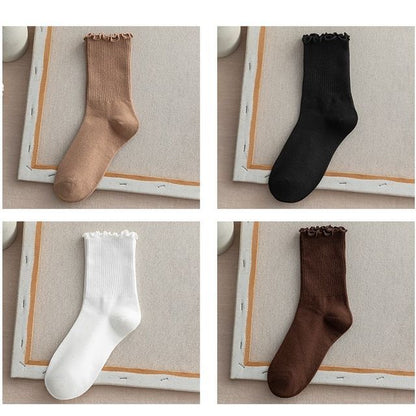 Frill Trim Plain Socks Set SpreePicky