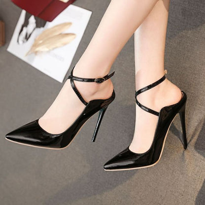 Pointed Toe Criss Cross Patent Leather Stiletto Mules SpreePicky