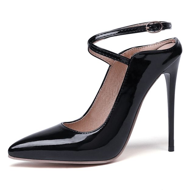 Pointed Toe Criss Cross Patent Leather Stiletto Mules SpreePicky