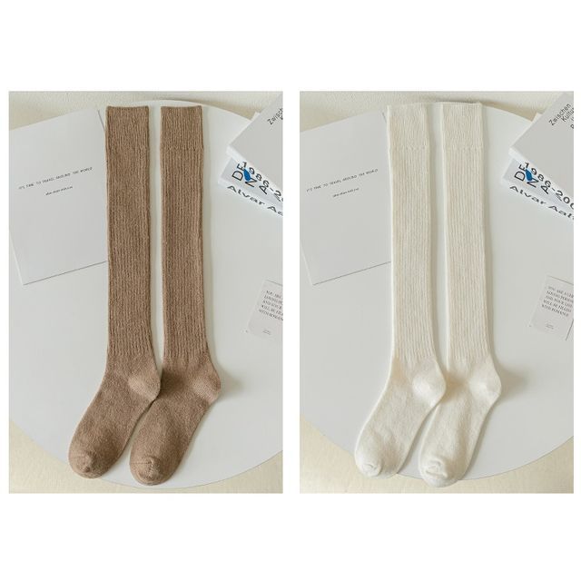 Plain Ribbed Tall Socks / Set SpreePicky