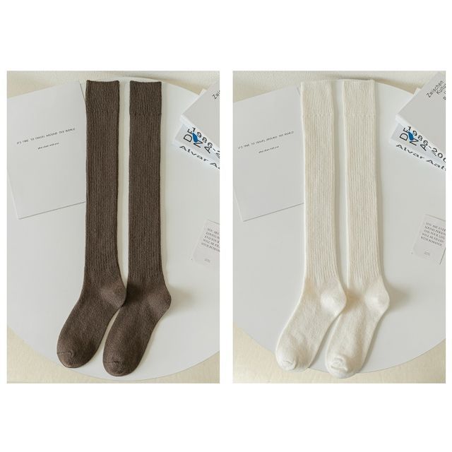 Plain Ribbed Tall Socks / Set SpreePicky