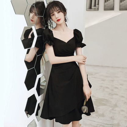 Short-Sleeve Asymmetric Ruched Plain Dress SpreePicky