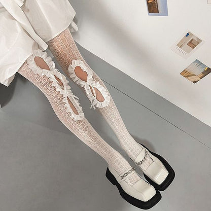 Ruffled Cutout Lace Stockings SpreePicky