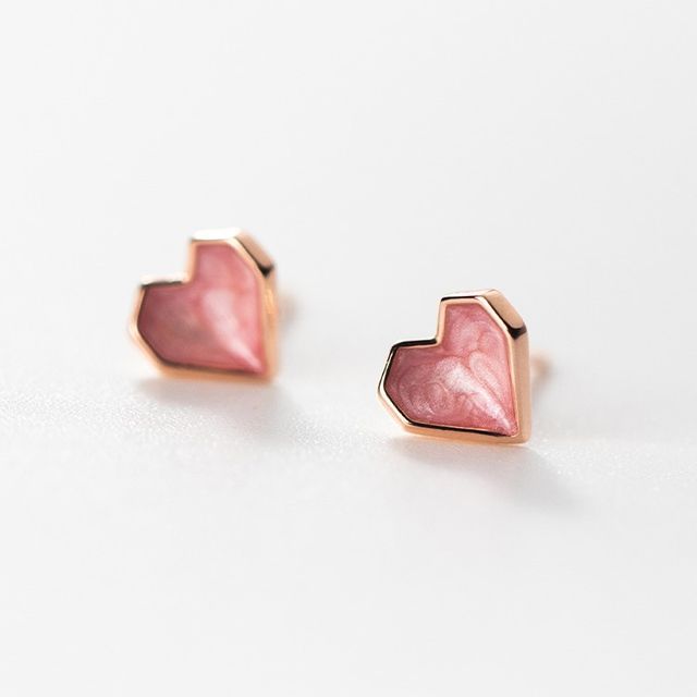 Geometric Heart Glaze Sterling Silver Earring SpreePicky