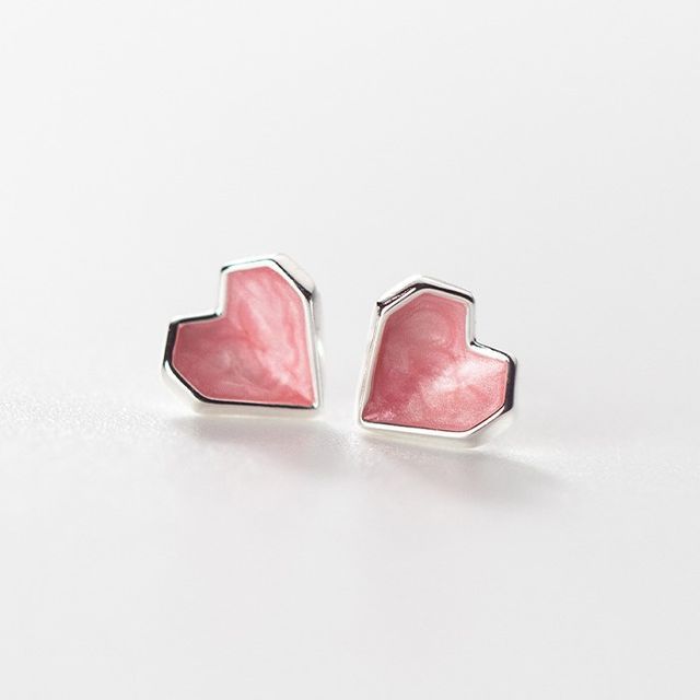 Geometric Heart Glaze Sterling Silver Earring SpreePicky