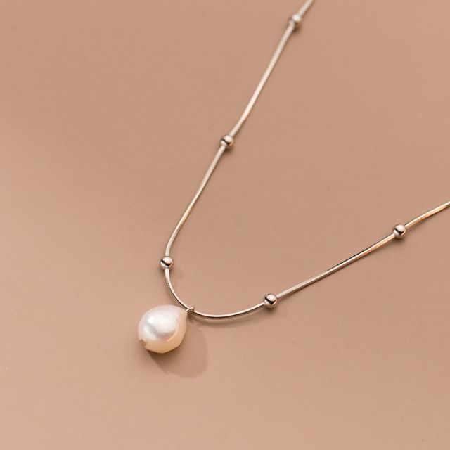 Faux Pearl Pendant Sterling Silver Necklace SpreePicky