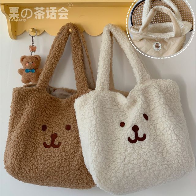 Cartoon Embroidered Fleece Tote Bag SpreePicky