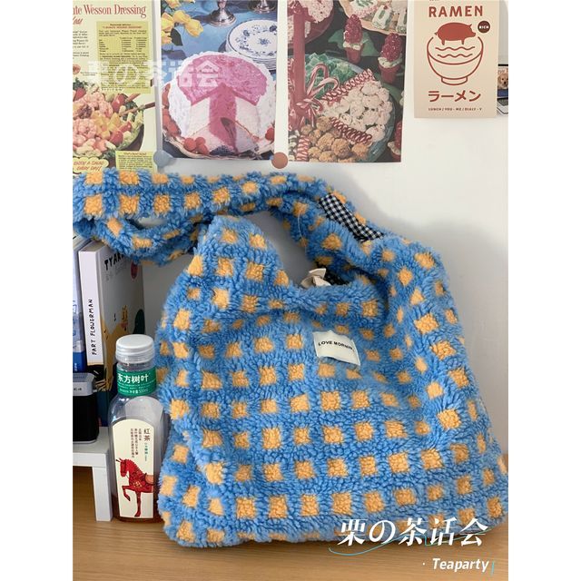 Plaid Fleece Tote Bag SpreePicky