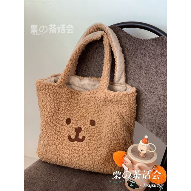 Cartoon Embroidered Fleece Tote Bag SpreePicky