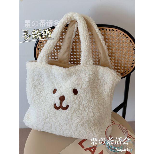 Cartoon Embroidered Fleece Tote Bag SpreePicky