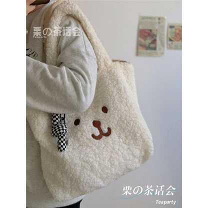 Cartoon Embroidered Fleece Tote Bag SpreePicky