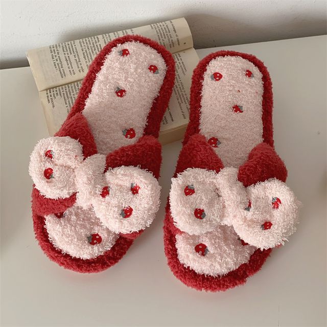 Pineapple Embroidered Fluffy Bow Slippers SpreePicky